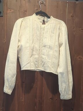 Lace-Trim Long Sleeve Women's Top Zara Size M